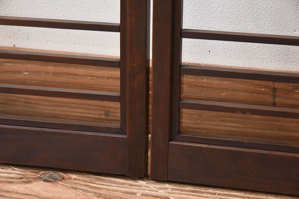 古い木のレトロなアンティークガラス戸(窓)2枚セット
