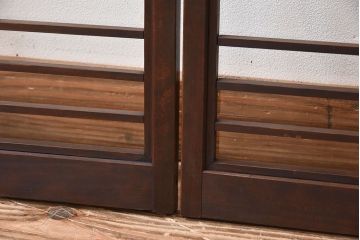 古い木のレトロなアンティークガラス戸(窓)2枚セット