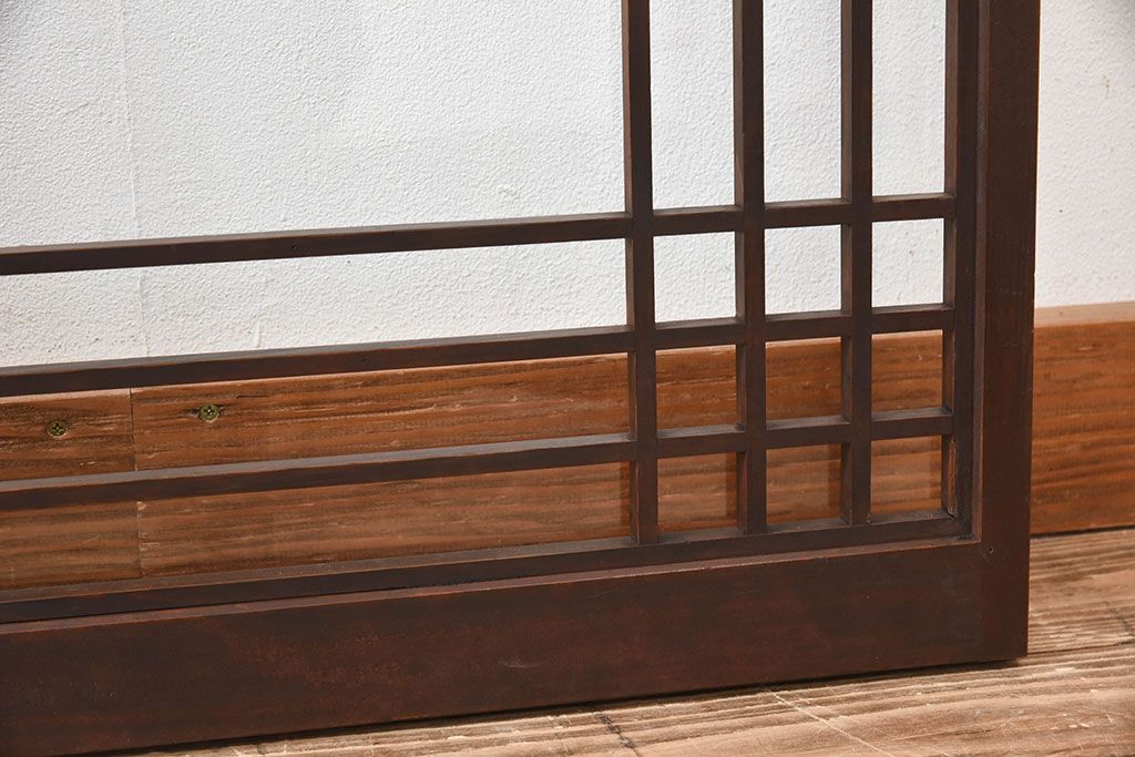 古い木のレトロなアンティークガラス戸(窓)2枚セット