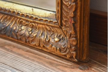 アンティーク雑貨　イギリスアンティーク　モールディングミラー　ゴールド