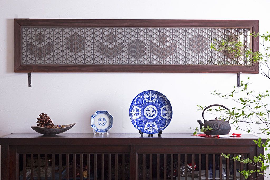 アンティーク雑貨 組子が美しい欄間(明り取り) 両面ガラス入り 和製アンティーク