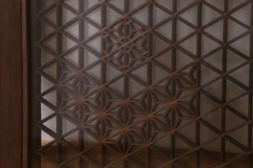 アンティーク雑貨 組子が美しい欄間(明り取り) 両面ガラス入り 和製アンティーク