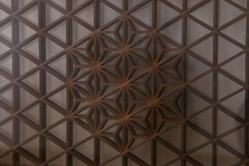 アンティーク雑貨 組子が美しい欄間(明り取り) 両面ガラス入り 和製アンティーク