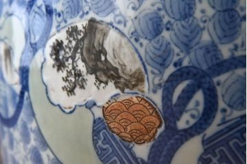 アンティーク雑貨　古民具・骨董　瓢箪(ひょうたん)の図　アンティーク染付瀬戸火鉢