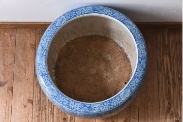 アンティーク雑貨　古民具・骨董　瓢箪(ひょうたん)の図　アンティーク染付瀬戸火鉢