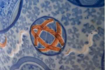 アンティーク雑貨　古民具・骨董　玉取獅子図　アンティーク染付瀬戸火鉢
