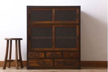 レトロ家具　昭和レトロ　ダイヤガラス!アンティーク収納棚(本箱)