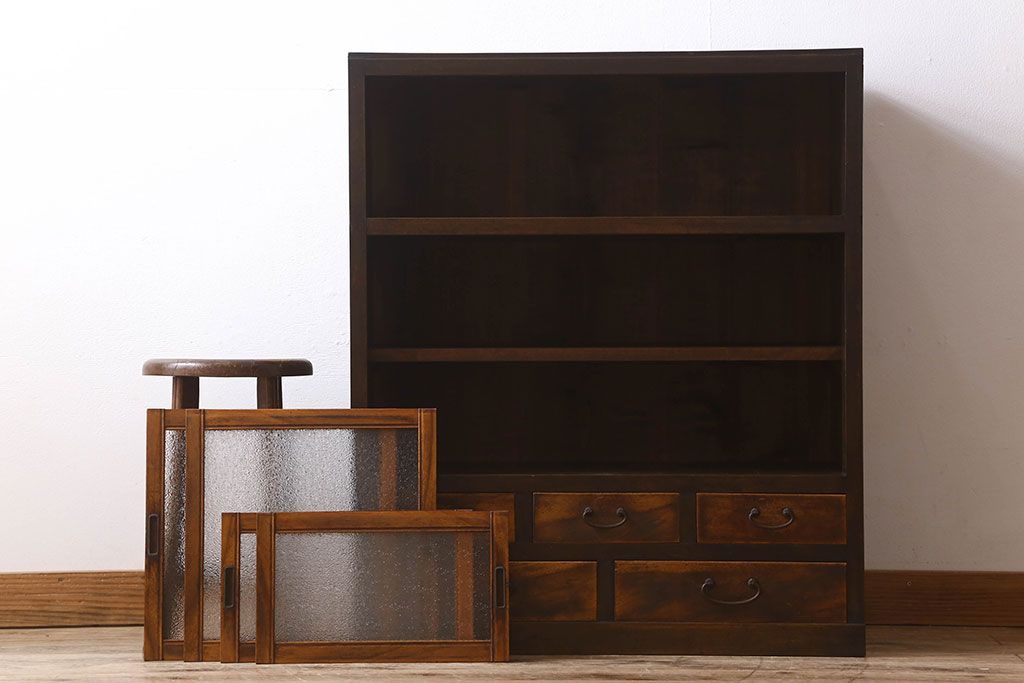 レトロ家具　昭和レトロ　ダイヤガラス!アンティーク収納棚(本箱)