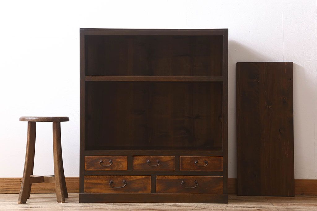 レトロ家具　昭和レトロ　ダイヤガラス!アンティーク収納棚(本箱)