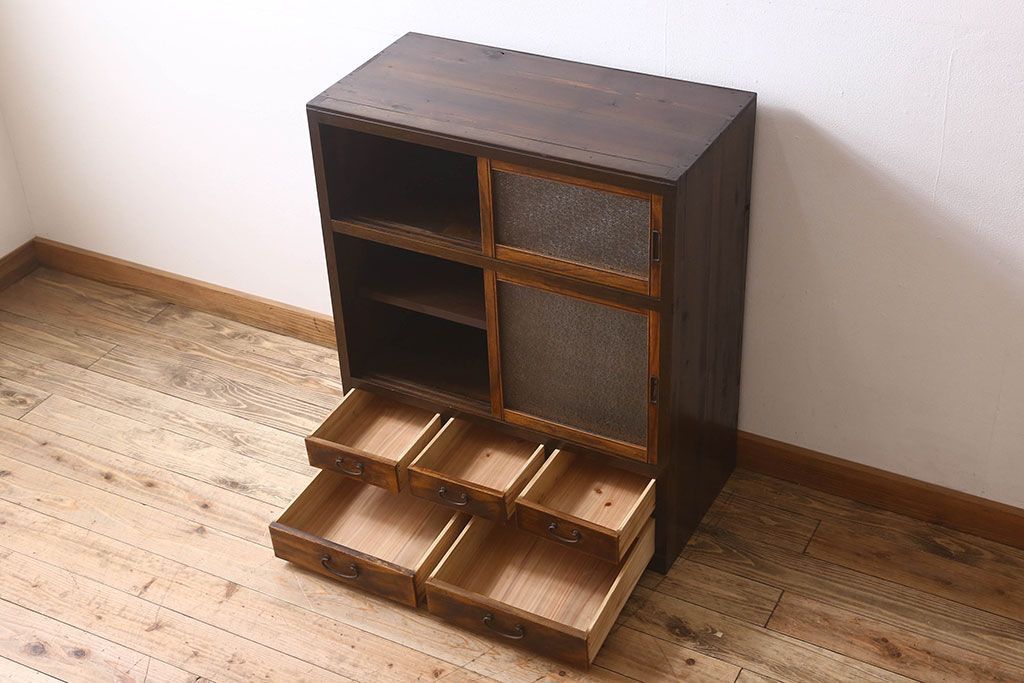 レトロ家具　昭和レトロ　ダイヤガラス!アンティーク収納棚(本箱)