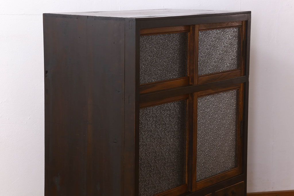 レトロ家具　昭和レトロ　ダイヤガラス!アンティーク収納棚(本箱)