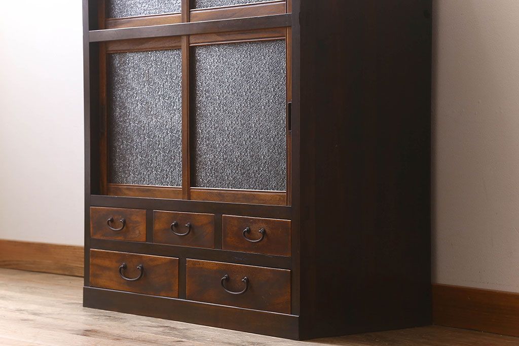 レトロ家具　昭和レトロ　ダイヤガラス!アンティーク収納棚(本箱)