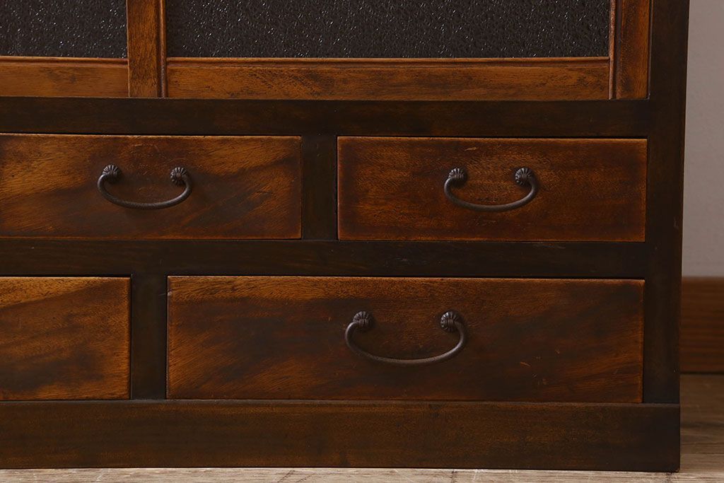 レトロ家具　昭和レトロ　ダイヤガラス!アンティーク収納棚(本箱)