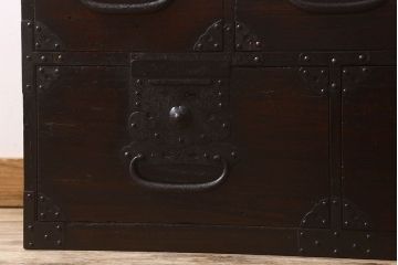 アンティーク家具　古民具・骨董　古い木製のアンティーク時代箪笥ローボード(引き出し)