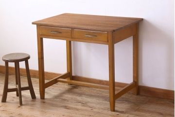 レトロ家具　昭和レトロ　引き出し2杯付き!古い平机(テーブル)