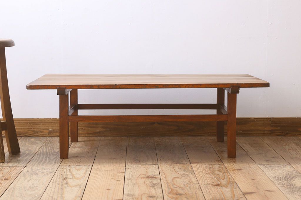 アンティーク家具　古い檜製のシンプルなローテーブル(センターテーブル)