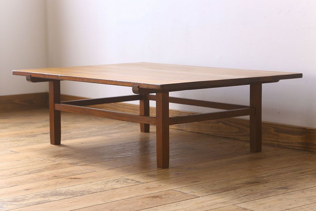 アンティーク家具　古い檜製のシンプルなローテーブル(センターテーブル)