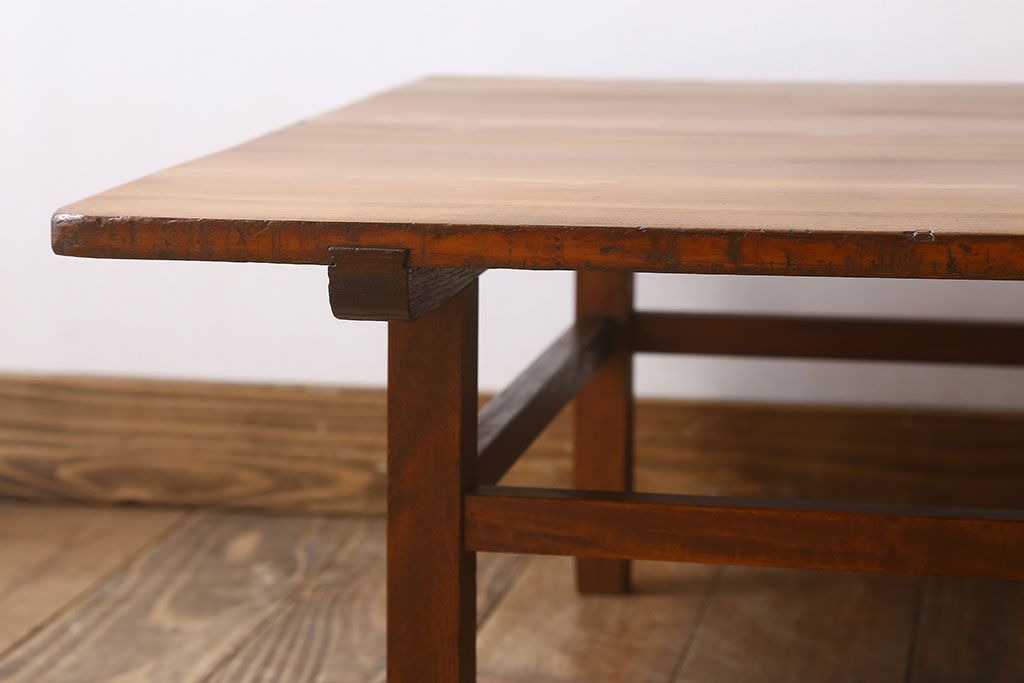 アンティーク家具　古い檜製のシンプルなローテーブル(センターテーブル)
