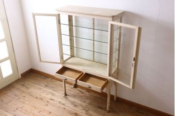 アンティーク家具　アンティーク　シャビーなケビントガラスケース(収納棚、キャビネット)