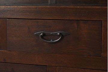 アンティーク家具　すりガラス引き戸の収納棚　天板檜材　前面栗材製