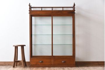 アンティーク家具　大正ロマン　たばこ屋で使われていた古い木のショーケース(ガラスケース)