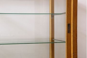 レトロ家具　昭和レトロ　古いナラ材製のシンプルなガラスケース(ショーケース)