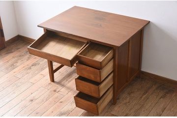 レトロ家具　シンプル　昭和レトロな古い木の片袖机　ブナ材製
