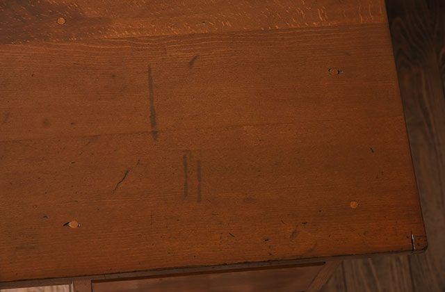 レトロ家具　シンプル　昭和レトロな古い木の片袖机　ブナ材製