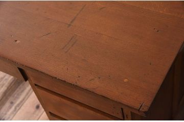 レトロ家具　シンプル　昭和レトロな古い木の片袖机　ブナ材製