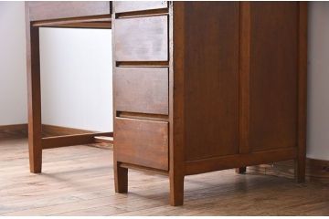 レトロ家具　シンプル　昭和レトロな古い木の片袖机　ブナ材製
