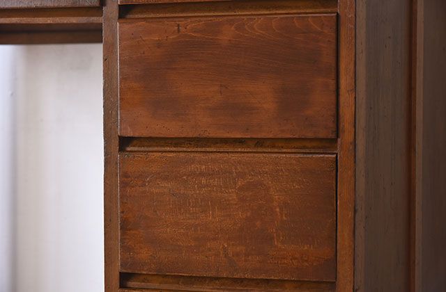 レトロ家具　シンプル　昭和レトロな古い木の片袖机　ブナ材製