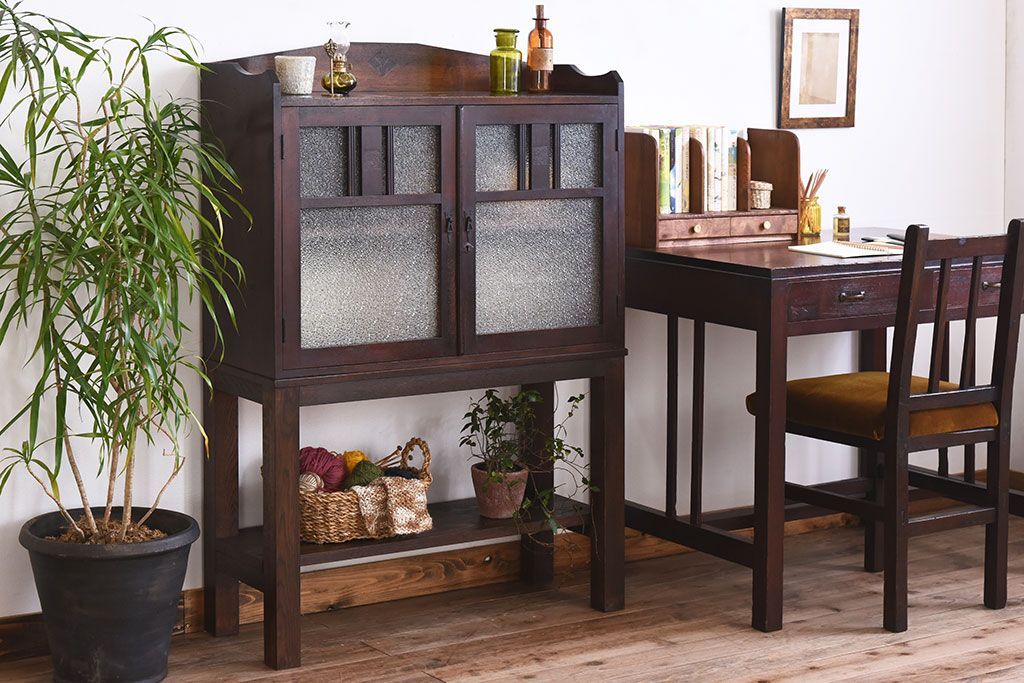 緑 ダイヤガラス　透かし彫り　本棚　本箱　キャビネット　大正ロマン　アンティーク 緑 ダイヤガラス 透かし彫り 本棚 本箱 キャビネット 大正ロマン