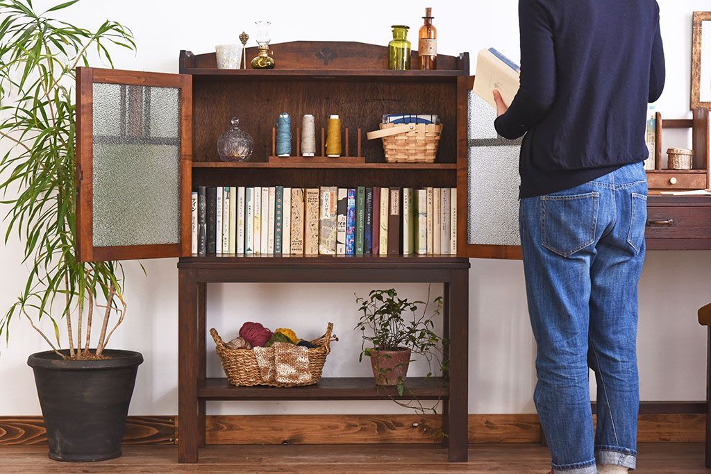 緑 ダイヤガラス　透かし彫り　本棚　本箱　キャビネット　大正ロマン　アンティーク 緑 ダイヤガラス 透かし彫り 本棚 本箱 キャビネット 大正ロマン