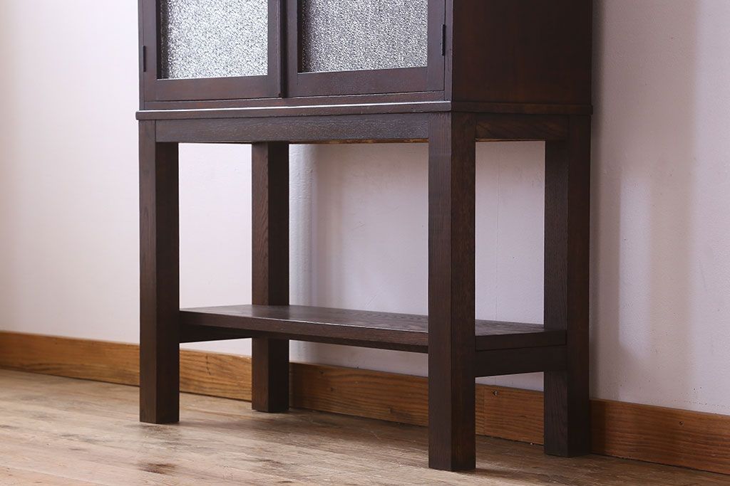 アンティーク家具　大正ロマン　脚付き!ダイヤガラス扉のアンティークブックケース(本箱)