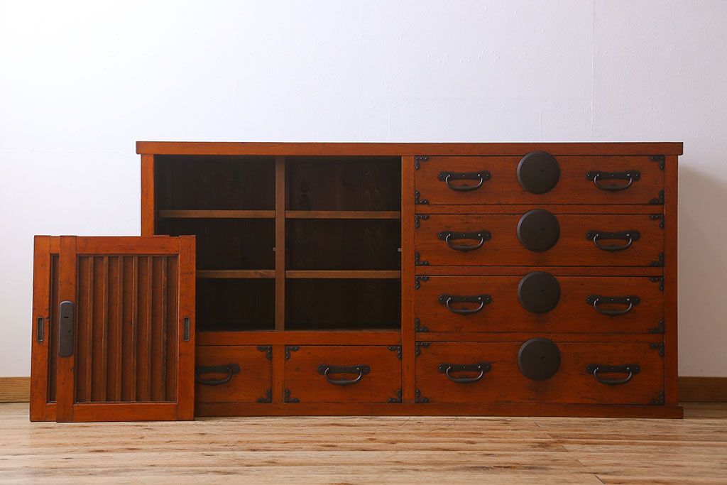 アンティーク家具　六尺　明治大正期　収納箪笥サイドボード(一間箪笥・水屋箪笥)(1)