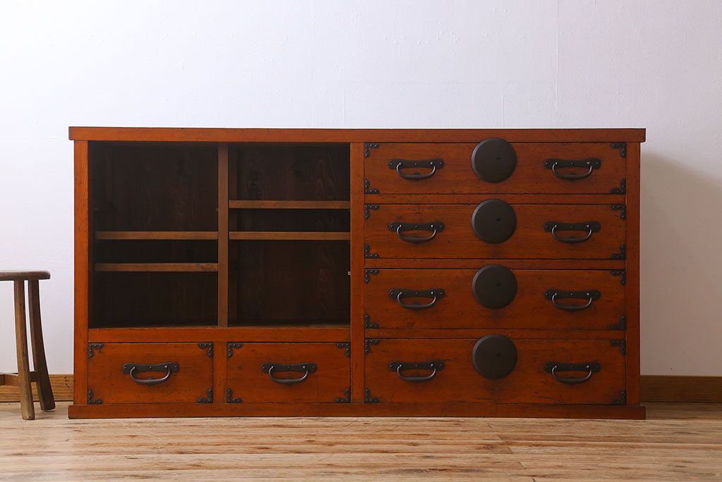 アンティーク家具　六尺　明治大正期　収納箪笥サイドボード(一間箪笥・水屋箪笥)(1)