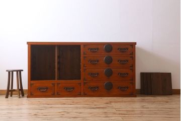 アンティーク家具　六尺　明治大正期　収納箪笥サイドボード(一間箪笥・水屋箪笥)(1)