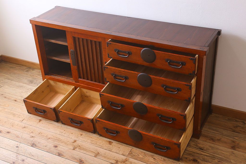 アンティーク家具　六尺　明治大正期　収納箪笥サイドボード(一間箪笥・水屋箪笥)(1)