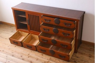 アンティーク家具　六尺　明治大正期　収納箪笥サイドボード(一間箪笥・水屋箪笥)(1)