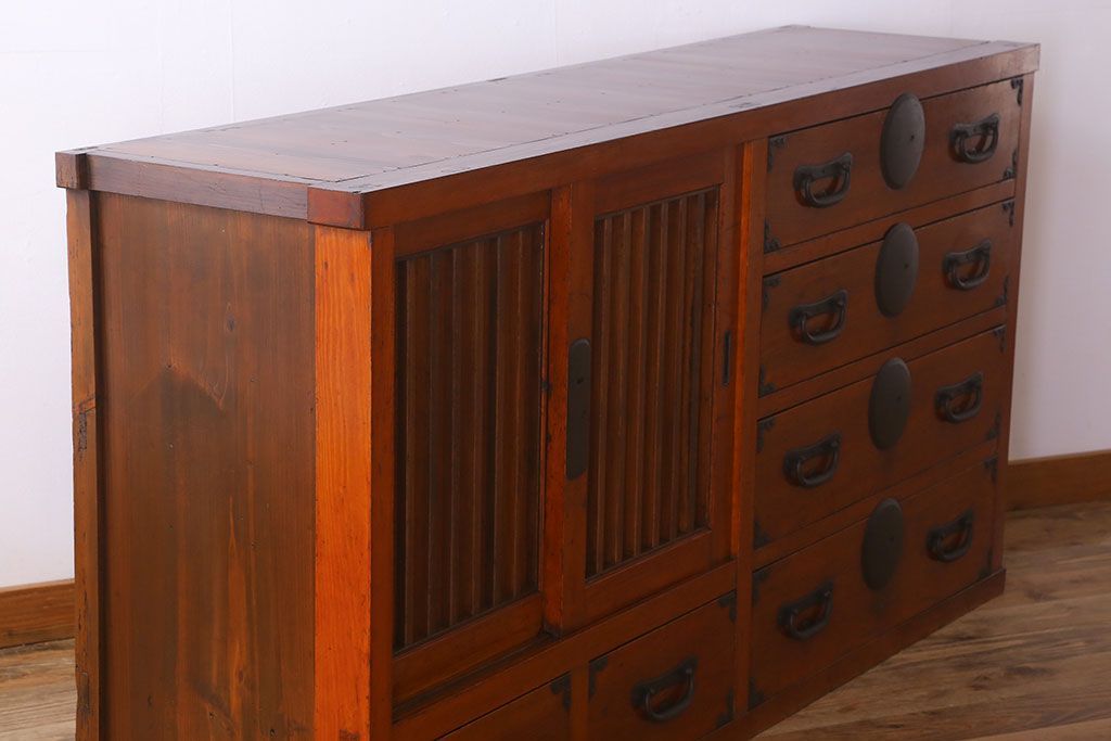 アンティーク家具　六尺　明治大正期　収納箪笥サイドボード(一間箪笥・水屋箪笥)(1)