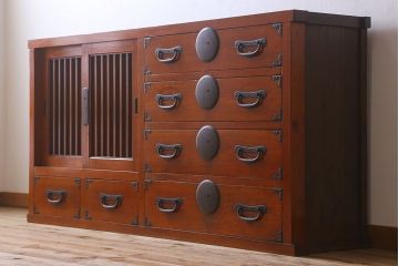 アンティーク家具　六尺　明治大正期　収納箪笥サイドボード(一間箪笥・水屋箪笥)(1)