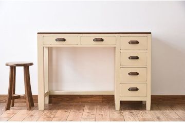 アンティーク家具　薄型のペイント片袖机　和製アンティーク