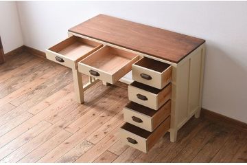 アンティーク家具　薄型のペイント片袖机　和製アンティーク