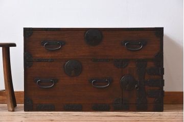 アンティーク家具　丸金具付き!アンティークの時代箪笥ローボード　前桐材製(2)