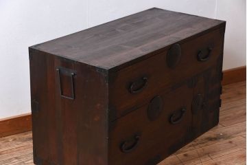 アンティーク家具　丸金具付き!アンティークの時代箪笥ローボード　前桐材製(2)