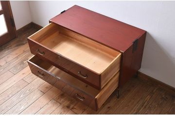アンティーク家具　鉄脚付き時代箪笥ローボード　前面欅材　和製アンティーク