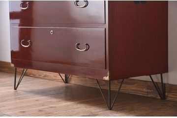 アンティーク家具　鉄脚付き時代箪笥ローボード　前面欅材　和製アンティーク