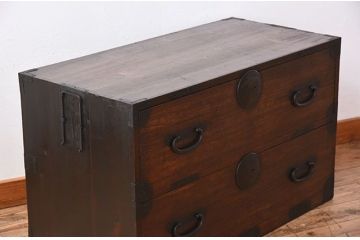 アンティーク家具　丸金具付き!アンティークの時代箪笥ローボード　前桐材製(桐箪笥、桐たんす)