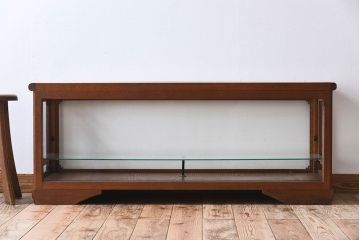 アンティーク家具　古い木のアンティークガラスケース(ショーケース)　ロータイプ