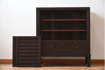 アンティーク家具　古民具・骨董　三尺　明治大正期　重厚な鉄脚付き!水屋箪笥サイドボード(1)